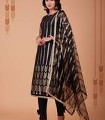 BlackTone To Tone Thread,Sequance,Mirror Embroidery WorkButterfly NetunstitchedLong Length KameezPantcotton salwar suit