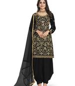 BlackHeavy Designer Mirror Embroidery WorkArt SilkunstitchedLong Length KameezPantcotton salwar suit
