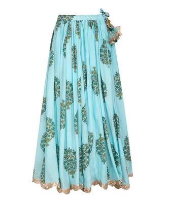 Blue Hand Block Printed Kurta Lehenga Set 3