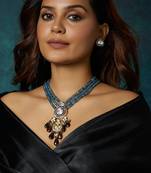 Blue And Smoky Antique Gold Necklace Set