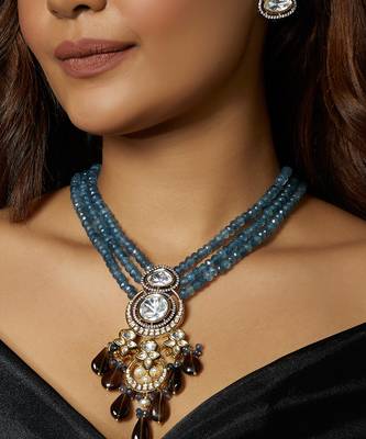 Blue And Smoky Antique Gold Necklace Set 2
