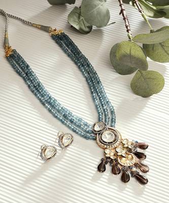 Blue And Smoky Antique Gold Necklace Set 3