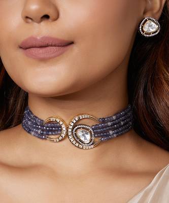 Beaded Blue Antique Necklace Set 2