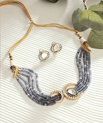 Beaded Blue Antique Necklace Set 3