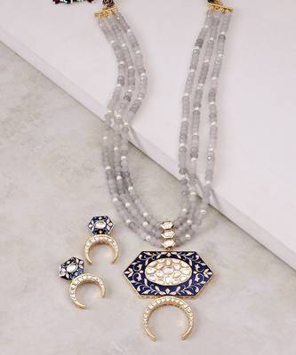 Blue Enamelled Beaded Necklace Set 3