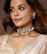 Royal Blue With Pearl Polki Necklace Set