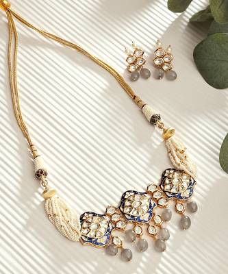 Royal Blue With Pearl Polki Necklace Set 3