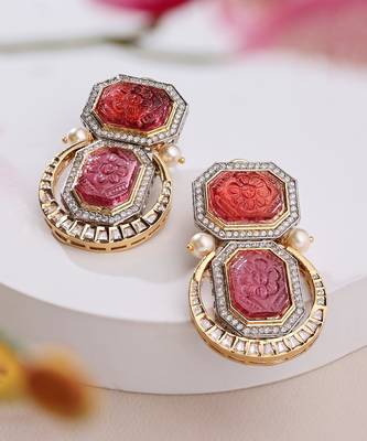 Antique Carved Red Earrings 3