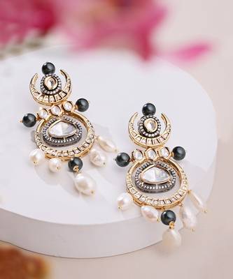 Kundan Polki Pearl Chandelier Earrings 3
