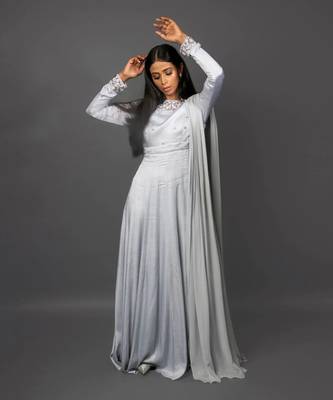 Ash Grey Anarkali With Attached Dupatta 1