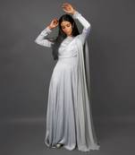Ash Grey Anarkali With Attached Dupatta