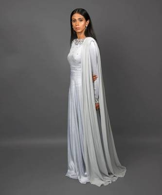 Ash Grey Anarkali With Attached Dupatta 2