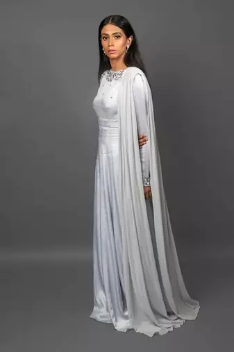 Ash Grey Anarkali With Attached Dupatta