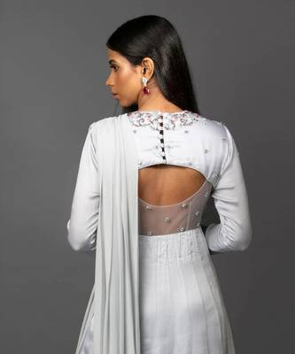 Ash Grey Anarkali With Attached Dupatta 3