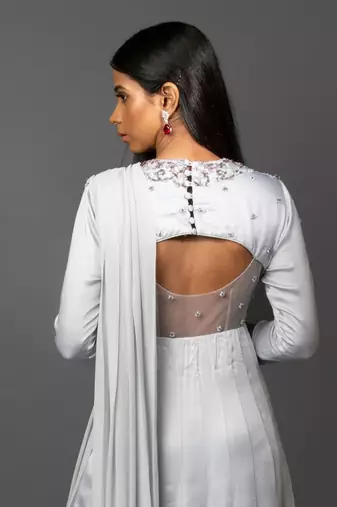 Ash Grey Anarkali With Attached Dupatta