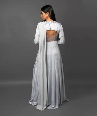 Ash Grey Anarkali With Attached Dupatta 4