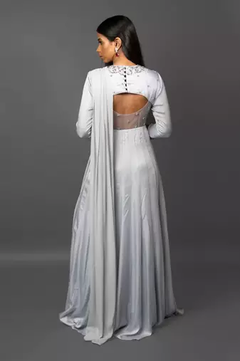 Ash Grey Anarkali With Attached Dupatta