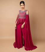 Burgundy Peplum And Flared Pallazo Pants Set