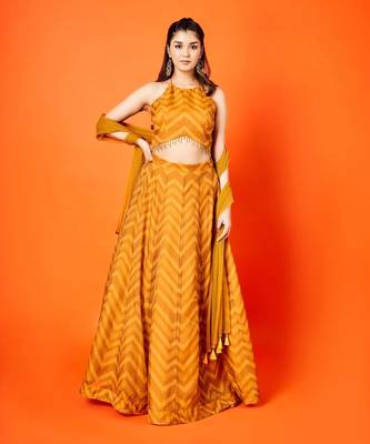 Mustard Yellow Chevron Lehenga Set 1