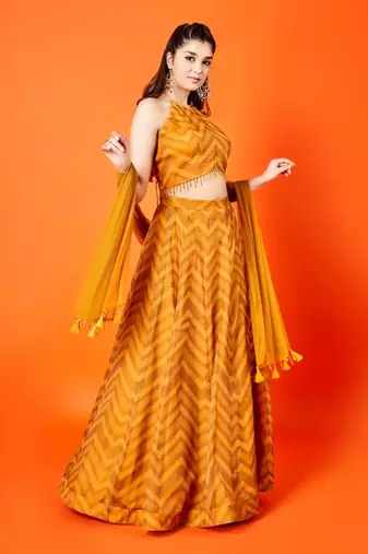 Mustard Yellow Chevron Lehenga Set