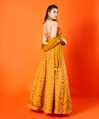 Mustard Yellow Chevron Lehenga Set 3
