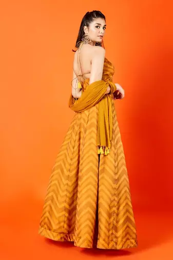 Mustard Yellow Chevron Lehenga Set
