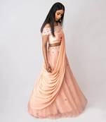 Peach Organza Lehenga Set With Attached Dupatta