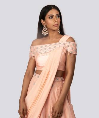 Peach Organza Lehenga Set With Attached Dupatta 2
