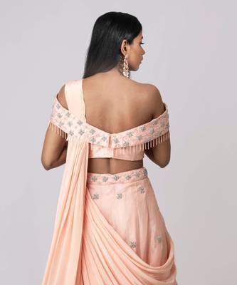 Peach Organza Lehenga Set With Attached Dupatta 4