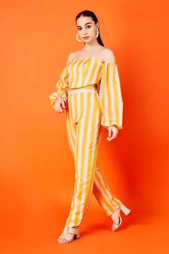 Cyber Yellow Stripes Pant Set
