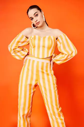 Cyber Yellow Stripes Pant Set