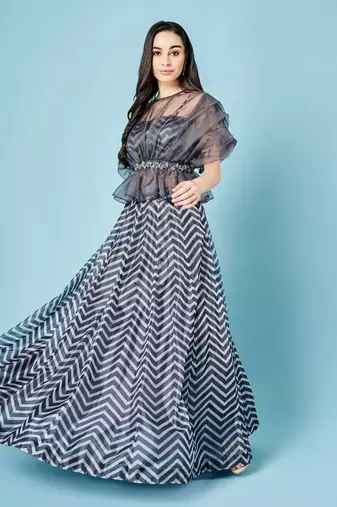 Ash Grey Chevron Skirt Set