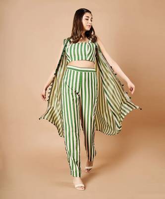 Forest Green Stripes Pant Set 1