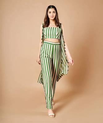 Forest Green Stripes Pant Set 2