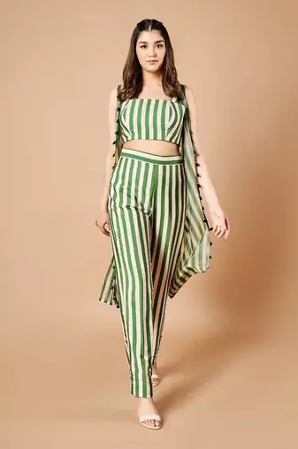 Forest Green Stripes Pant Set
