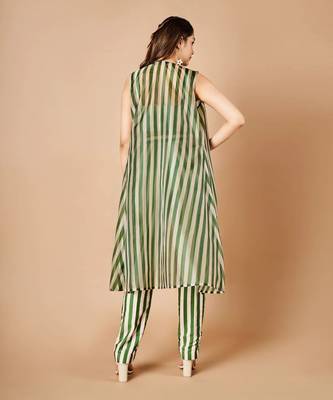 Forest Green Stripes Pant Set 3
