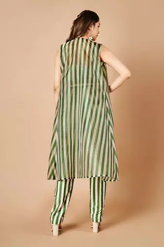Forest Green Stripes Pant Set
