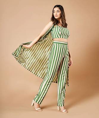 Forest Green Stripes Pant Set 4
