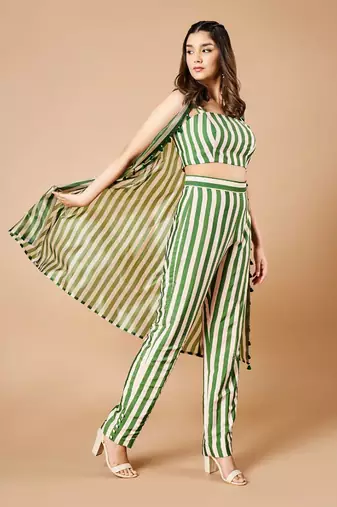 Forest Green Stripes Pant Set