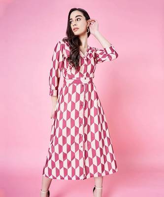 Caramel Brown And Cream Abstract Dress 2