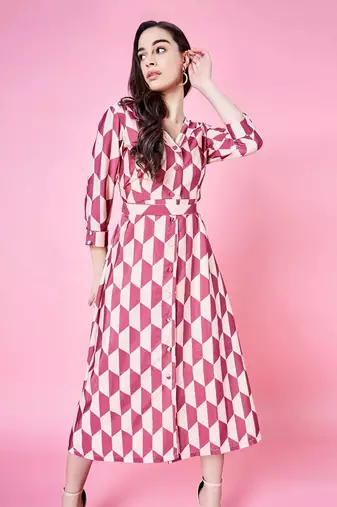 Caramel Brown And Cream Abstract Dress