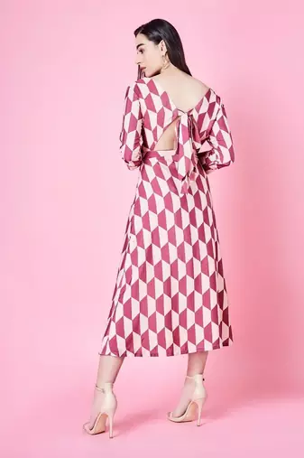 Caramel Brown And Cream Abstract Dress