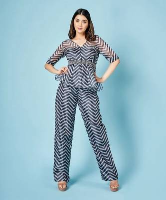 Ash Grey Chevron Peplum Set 1