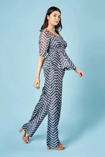 Ash Grey Chevron Peplum Set