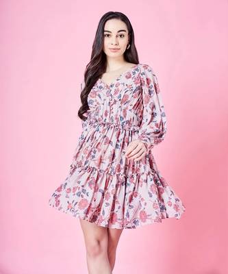 Beige And Cherry Red Short Dress 1