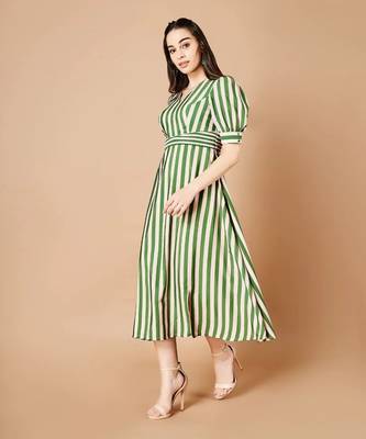 Forest Green Stripe Dress 1