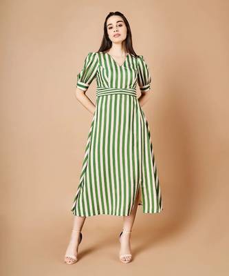 Forest Green Stripe Dress 2