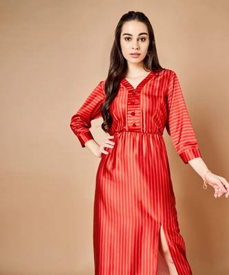 Vermillion Red Slit Dress 2