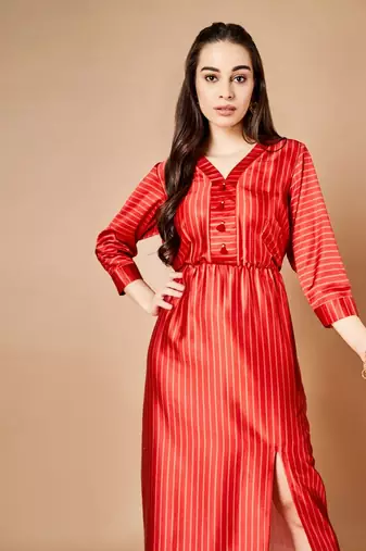 Vermillion Red Slit Dress