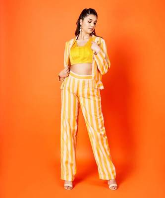 Cyber Yellow Stripes Pant And Jacket Set 1